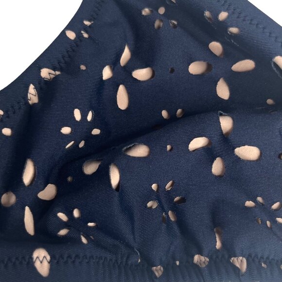 J Crew Bikini Swim Top Womens Medium Blue Cutouts Tie Neck Lined - Picture 4 of 8